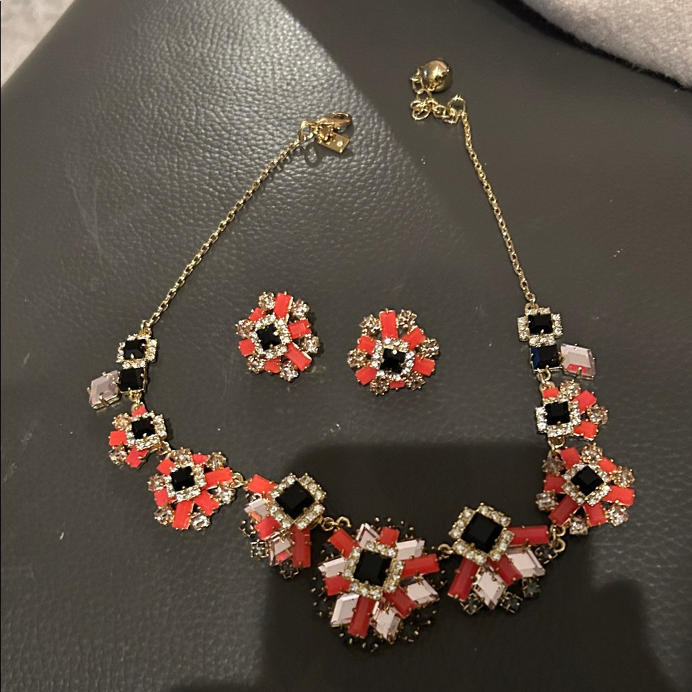 Kate Spade Gold Necklace with Red and Black Accents